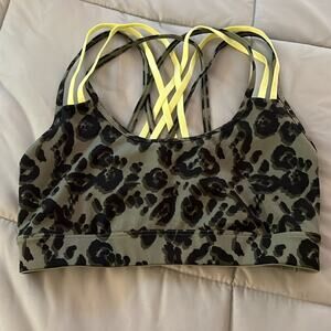 VS sport hunter green animal‎ print with strappy neon back sports bra